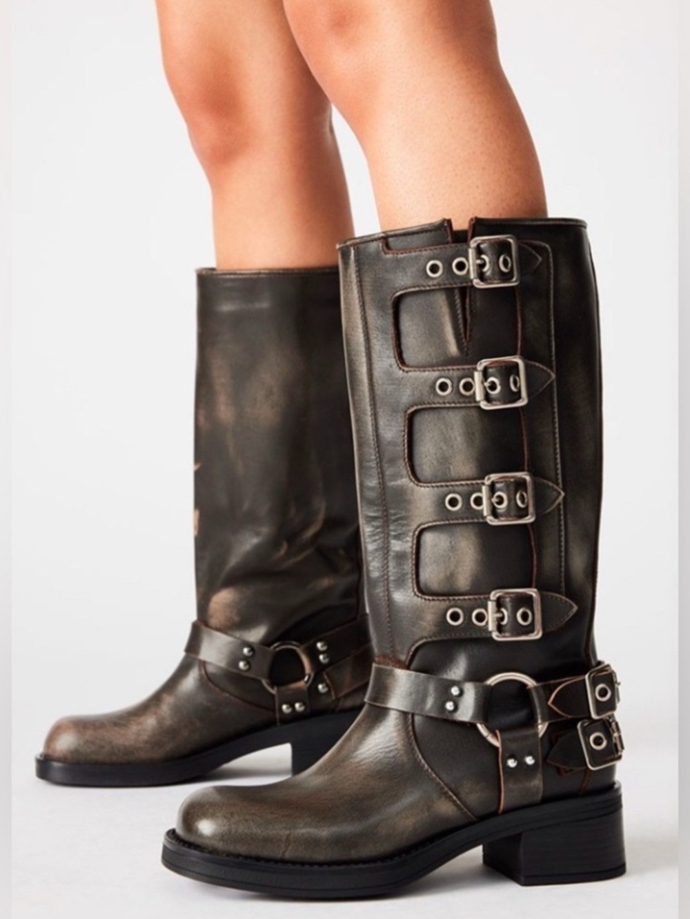 Steve Madden Rocky Knee High Biker Boots Distressed Moto Size 9